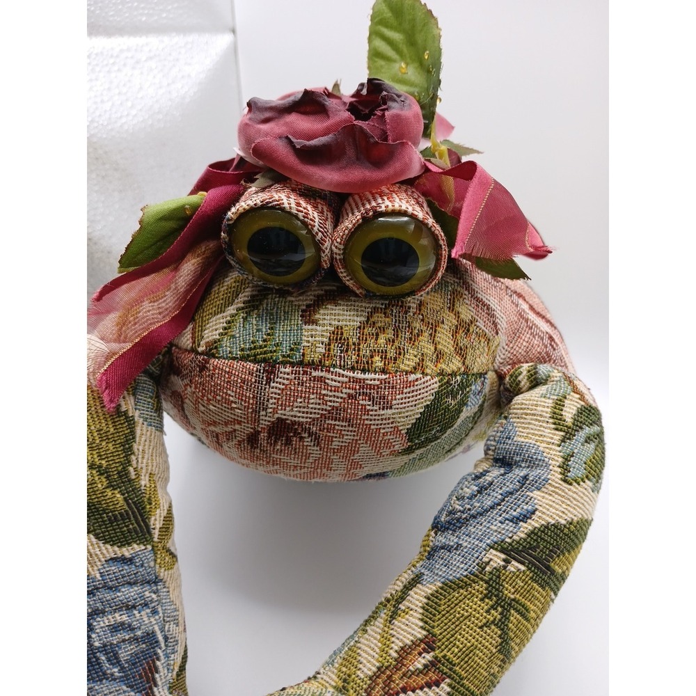 Musical Frog Brocade Fabric Plush Floral  "I'd Like to Teach The World To Sing"